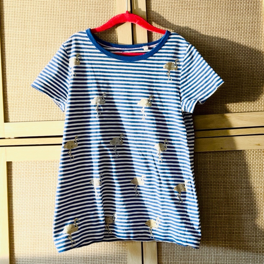 Boden girls Blue and Gold Striped Tee